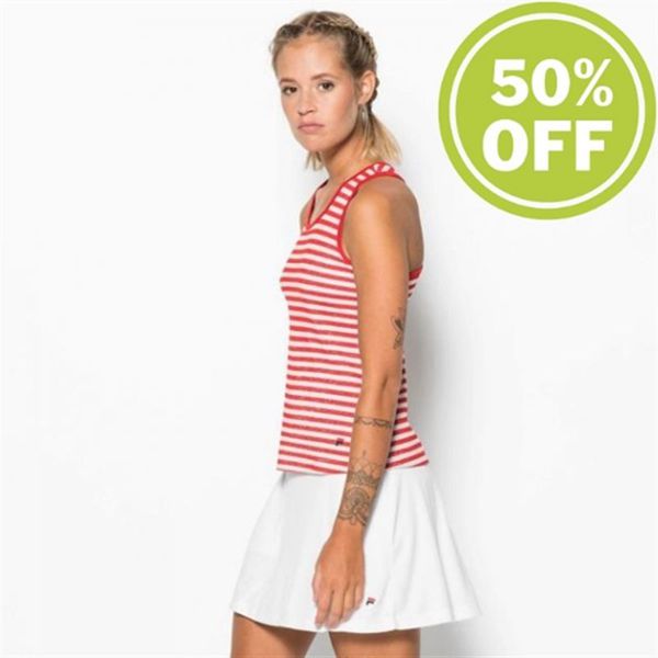 Camisas Fila Mulher Vermelhas/Branco - Fila Tanktop Tiana Sporty, Striped Tennis Top With V-Neck S P